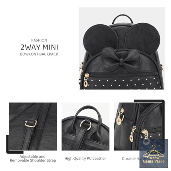 Mini Backpack Daypack with Bowknot Polka Dot Design Adjustable Straps main image 5
